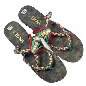 PLAKA Oceanside Flip Flop Sandals Turquoise Red White